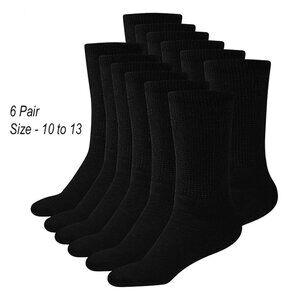 Weitzner Mens Black Diabetic Crew Socks Loose Fit Top 6 Pair 7-12